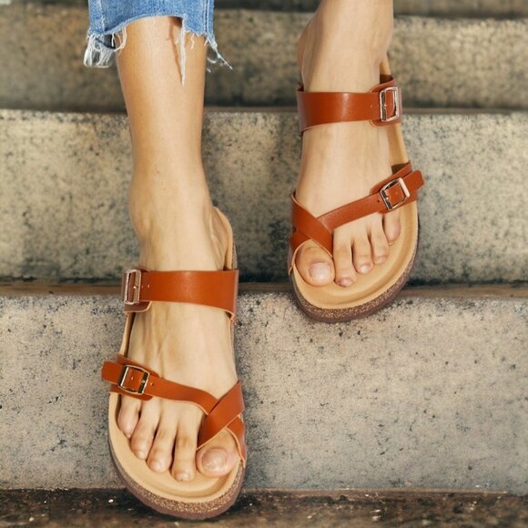 🆕️ Toe Ring Footbed Slide Trendy Beach Summer Fashion Sandals Size 8 - Picture 5 of 9